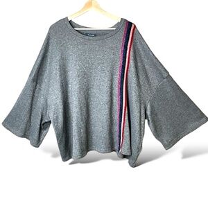 MODCLOTH Grey Cropped Boxy Sweater Drop Shoulder Sparkly Colourful Stripes 3X